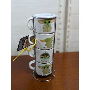 NEW Star Wars Mandalorian Grogu Baby Yoda Espresso Cups Stacking Set 4pc Stand